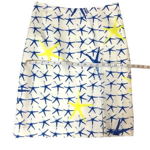 VTG VERSACE JEANS Couture RARE Starfish Print Skirt White Blue Yellow IT 44 30 - Picture 5 of 11